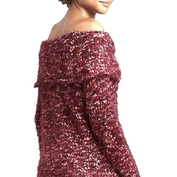 Knox Rose NEW Off Shoulder Eyelash Pullover Sweater Brandy Wine Women's Sz Large - Picture 8 of 12